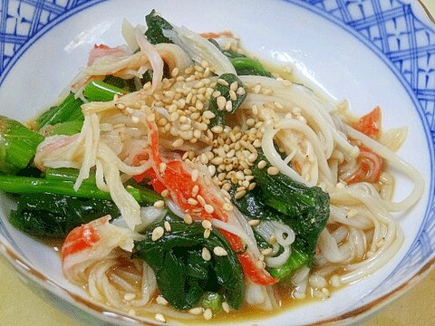 「ほうれん草・えのき・カニカマ麺つゆ和え」